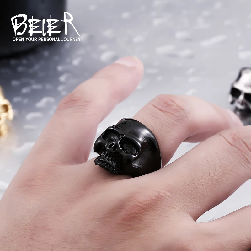 Beier 316L Stainless Steel ring Skull biker  Ring gold/black colour Man\'s fashion jewelry LLBR8-323R