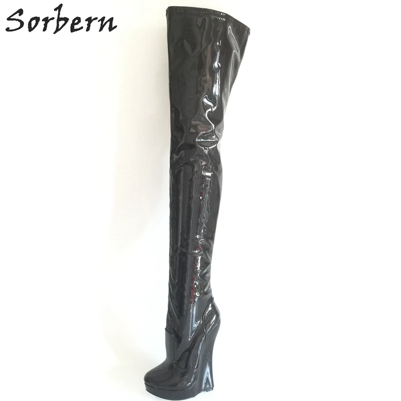 

Sorbern Casual Crotch Thigh High Women Boots Side Zipper Real Image Unisex Ladies Party Boots Wedges Boots Cross Dressing Boots