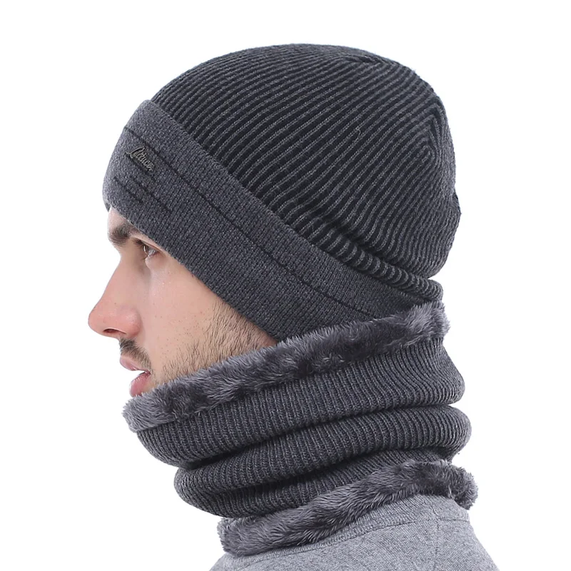 AETRUE Skullies Beanies Men Scarf Knitted Hat Cap Male Plus Gorras Bonnet Warm Wool Thick Winter Hats For Men Women Beanie Hat