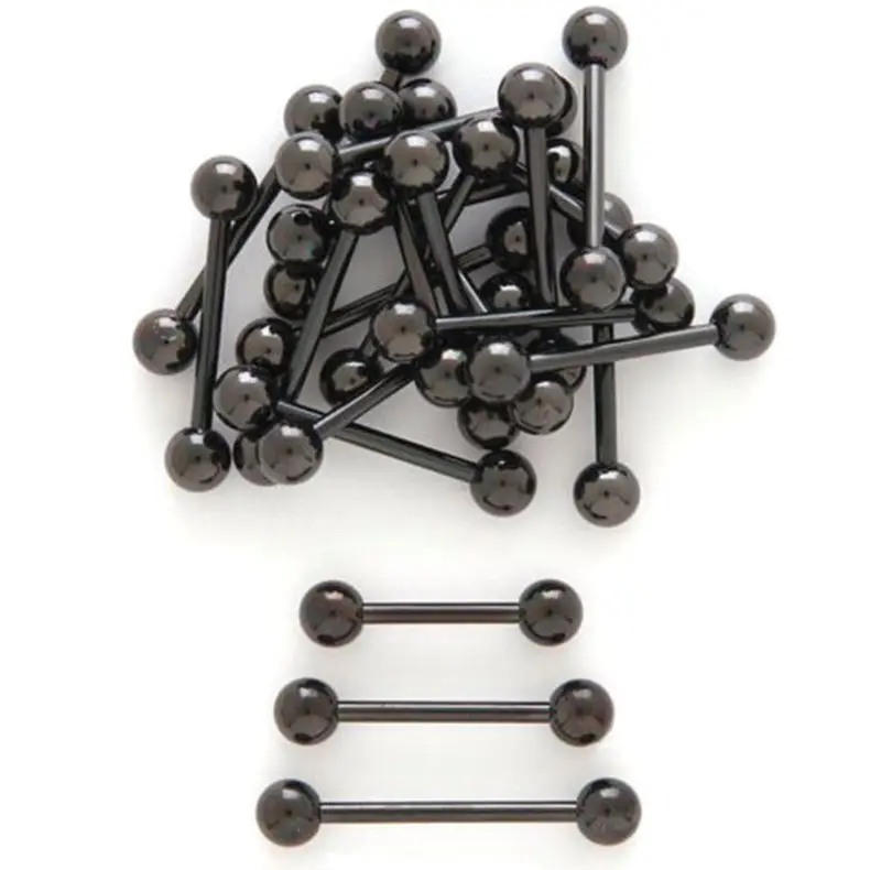 

50pcs Body Jewelry-All Black Titanium Tongue Ring Bar Barbells 14G~1.6mm Nipple Ear Bar Body piercing Jewelry Straight Barbells