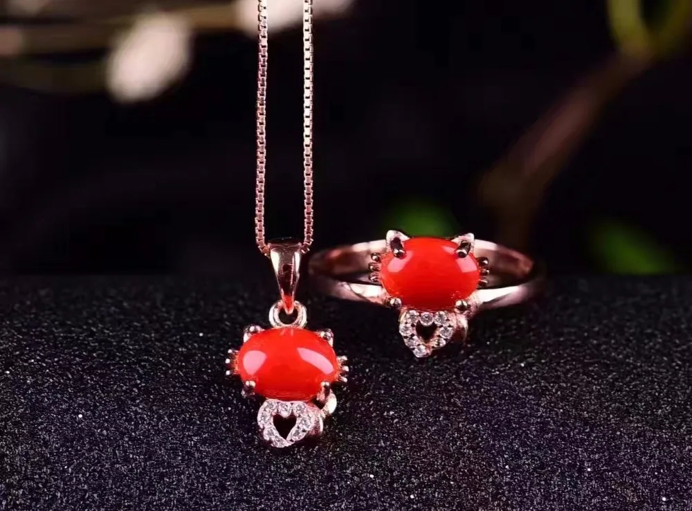 

The color is beautiful, the style is novel.Natural Red coral suit, simple and fresh, 925 silver.