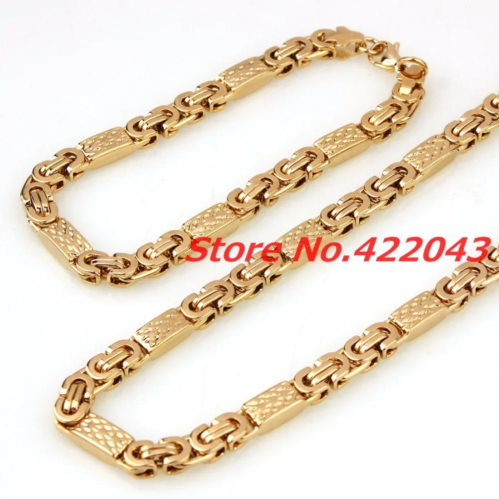 6mm Width Fashion Jewelry 316L Stainless Steel Gold color Byzantine Box Chain Mens Womens 22\