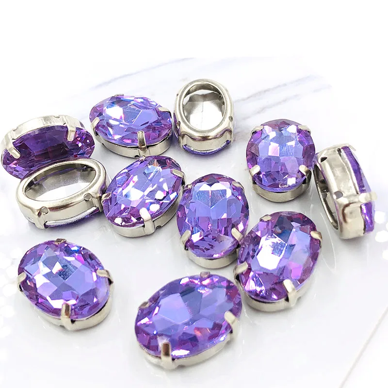 10X14/13X18mm Crystal Violet Oval Copper claws hollow thick bottom high quality glass crystal Sew on rhinestones DIY accessories