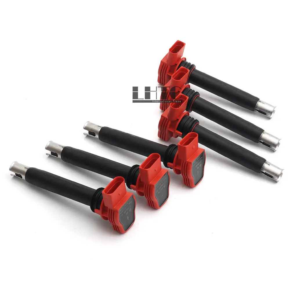 6x Genuine 06E905115E Ignition Coils Pack Spark Plug BOS-CH Red For V W AUDI A6 A7 Q7 PORSCHE 3.0TFSI