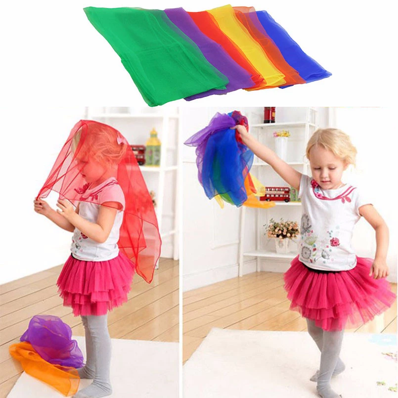 5Pcs Colorful Children Gymnastics Square Scarf Outdoor Game Toy Sports Dance Interactive Scarves Handkerchief Gym Towel Gauze