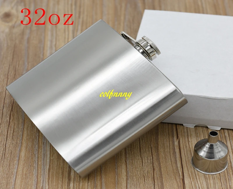 10pcs/lot Fast shipping Portable 32 oz Stainless Steel Hip Flask 905ML Pocket Liquor bottle With Leather case