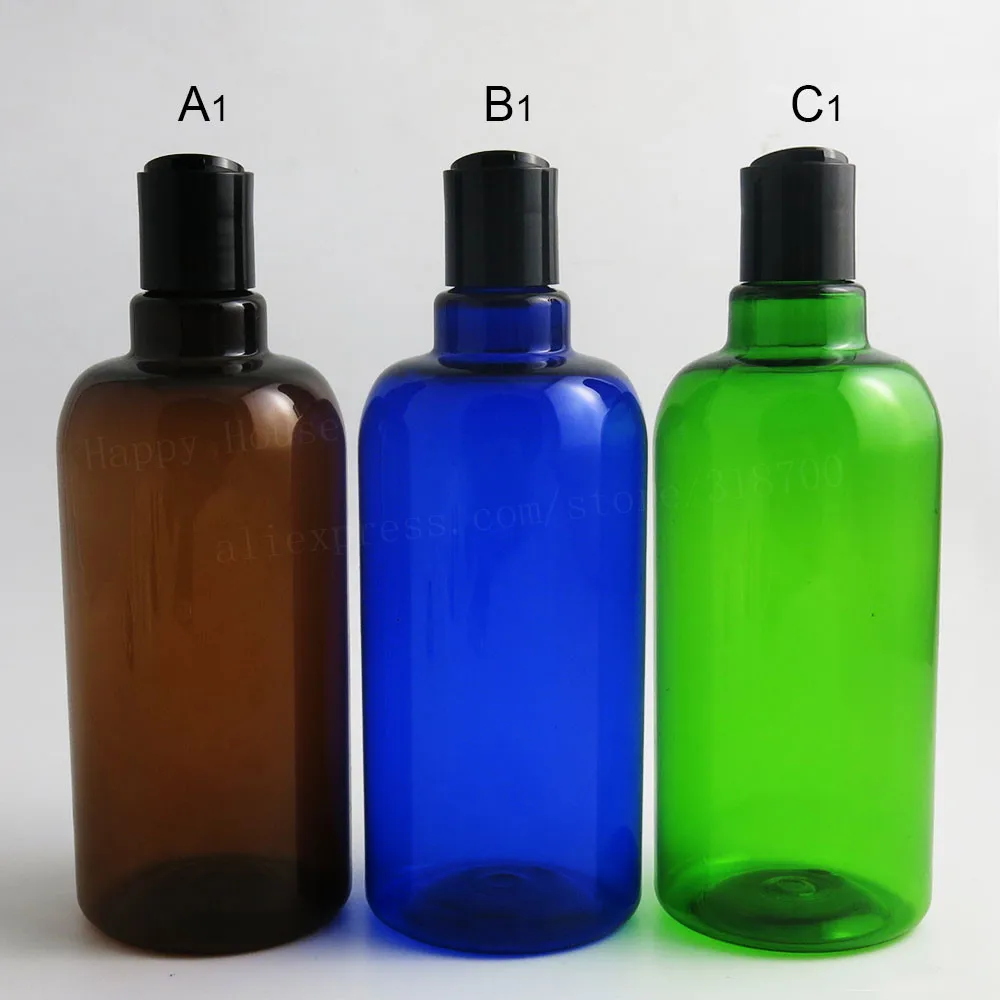 12 x 500ml Empty Body Wash Shampoo PET Bottles with Disk Cap Blue Green Amber Plastic Cream Lotion Cosmetic Packaging Container