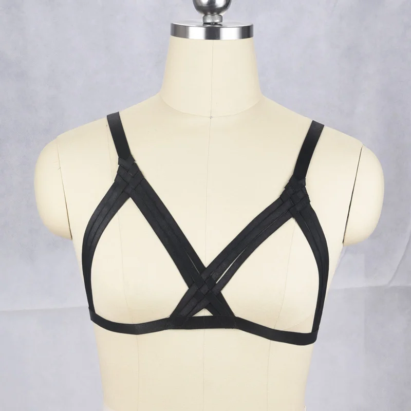 

JLX.HARNESS Women Fetish Wear Cage Bra Harajuku Gothic Open Chest Body Harness Cupless Lingerie Crop Top harness cage bra