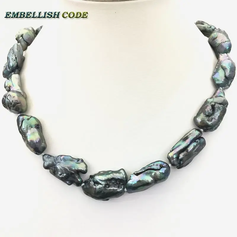 NEW baroque statement necklace bracelet set Rectangle shape dark green black few brown freshwater pearl choker fine jewelry