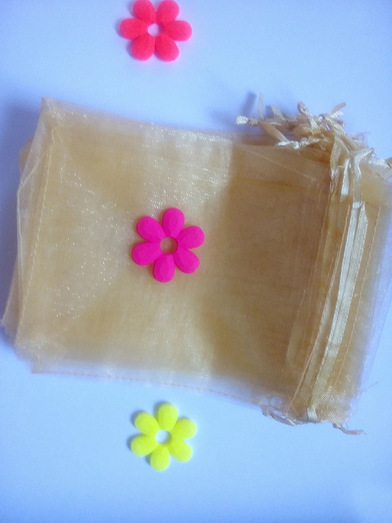500pcs 9*12cm Gold Organza Gift Bag Jewelry Packaging Display Bags Drawstring Pouch For Bracelet/necklace Mini Yarn Bag