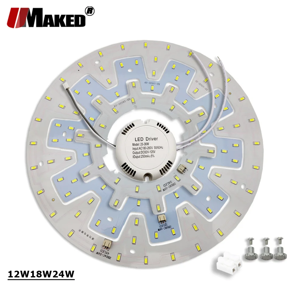 umaked led pcb kit mais driver ac220v 12w 18w 24w smd5730 rodada luz de teto substituir o tubo de luz retrofit luz placa de aluminio da lampada 01