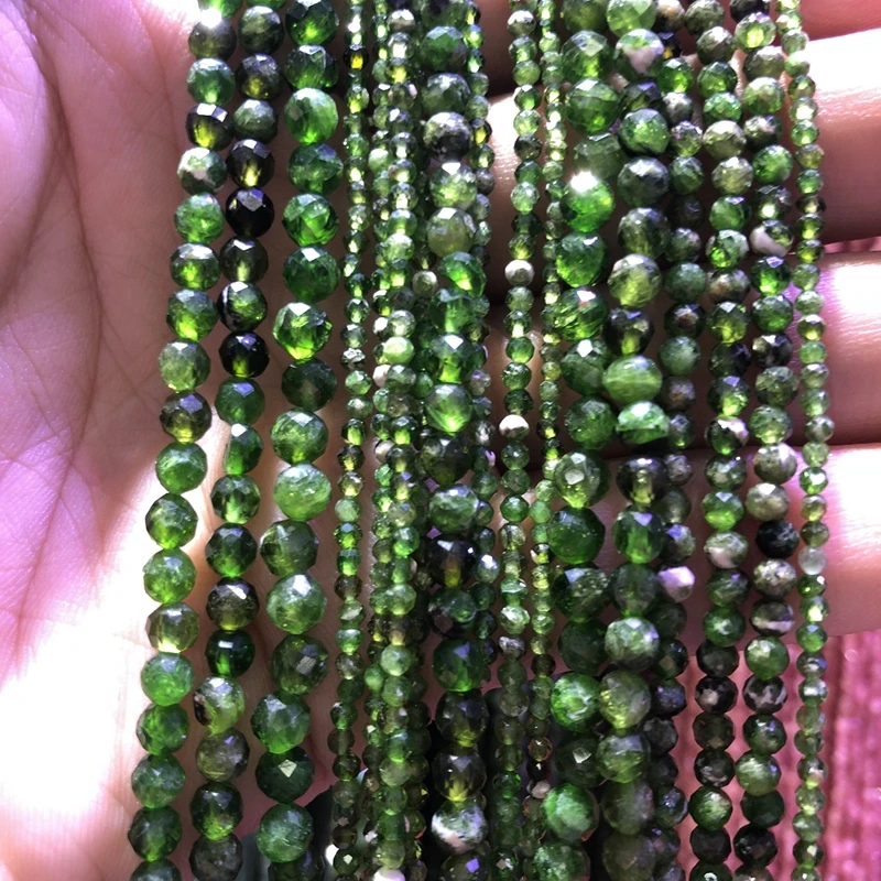 Natural Green Diopside Tiny Beads,2mm,3mm,4mm  Faceted Round Spacer beads ,Gem stone faceted seed beads,15.5