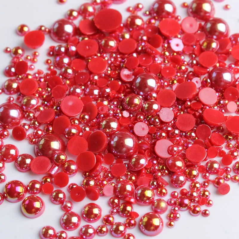 Shiny ABS Half Round Red AB Mix Size 2mm/3mm/4mm/5mm/6mm/8mm Flatback Pearls 15g Beads Diy Accessories Free shipping