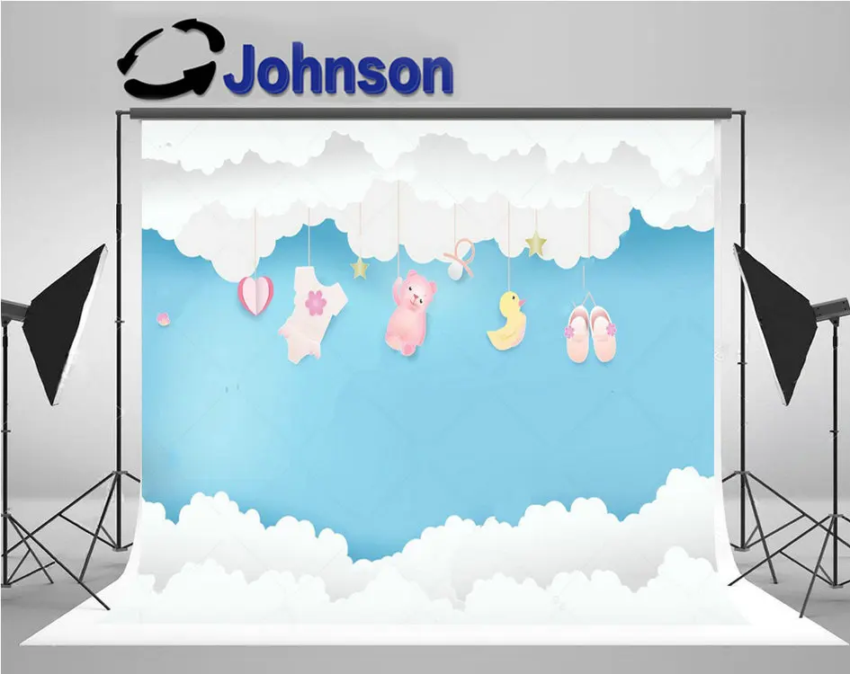 

Origami Cloud Toy ShowerBlue Sky photography backgrounds High quality Computer print baby shower backdrops