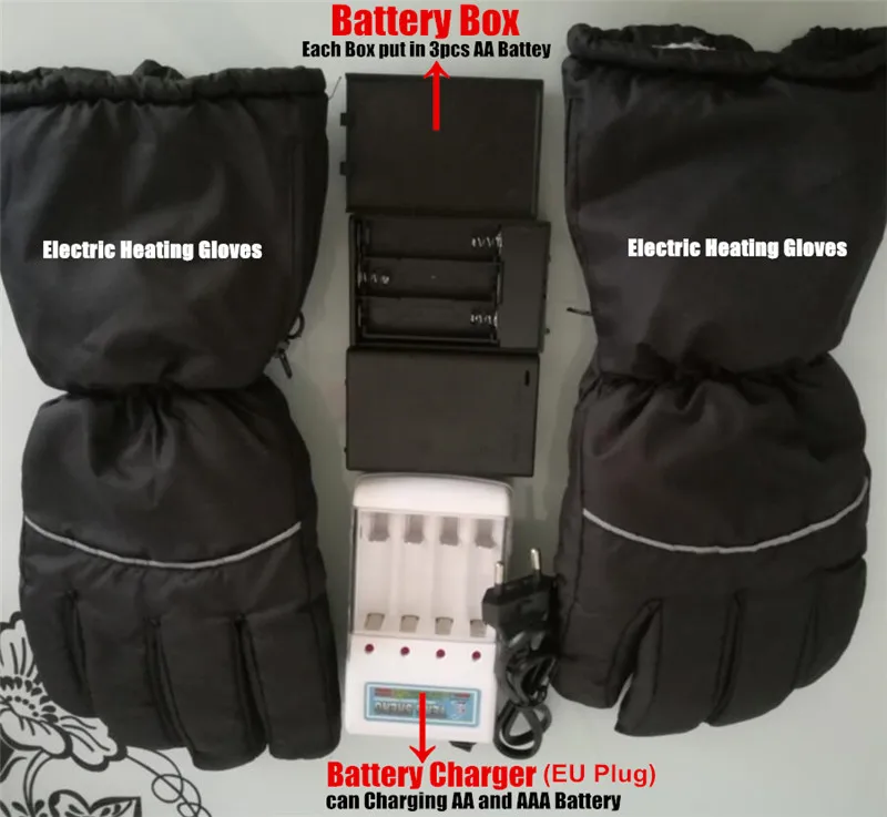 Smart Electric Heated Gloves,Ski Waterproof AA Rechargeable Battery Self Heating,4 Fingers&Hand Back Heated Windproof Gloves