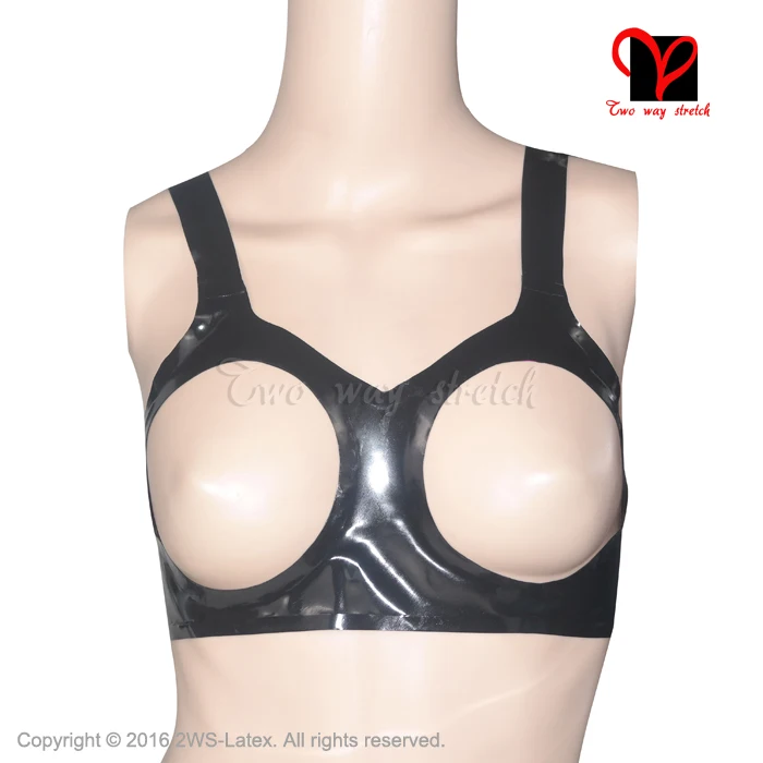 

Black Sexy Latex Bra cut out breast open free Rubber Lingerie Gummi bustier bralette Brassiere top cup plus size XXXL NY-012