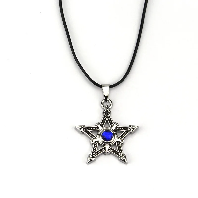 lassic Antique Silver Plated Men Five-pointed Star Pendant Necklace Pentagram Pentacle Blue Crystal BLACK ROCK SHOOTER Necklace