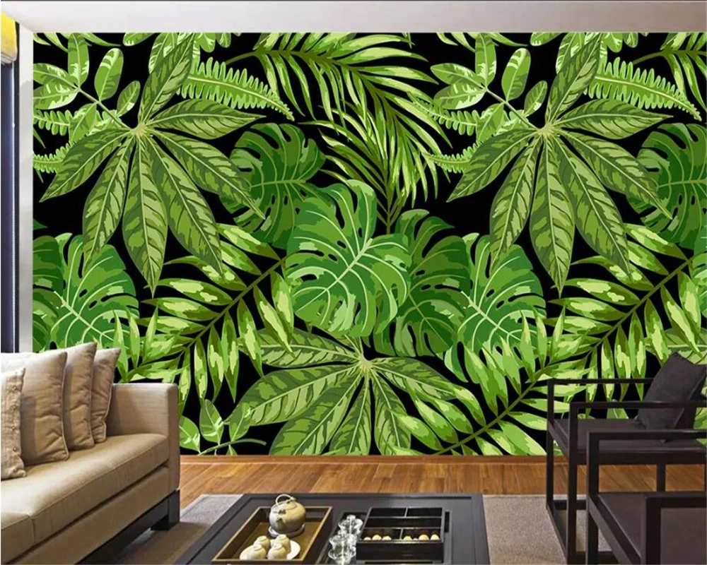 

beibehang papel de pared Custom wallpaper 3d murals Southeast Asian style green palm tree leaves art mural background wall paper