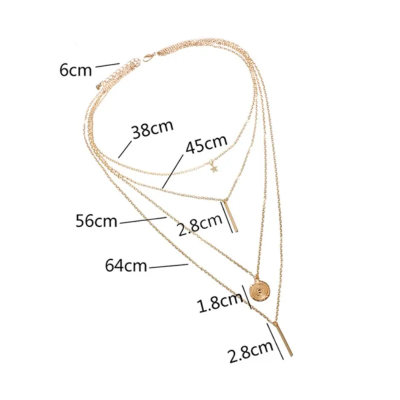 New Vintage Boho Multilayer Pendant Necklace for Women Golden Star Metal Collar Jewelry