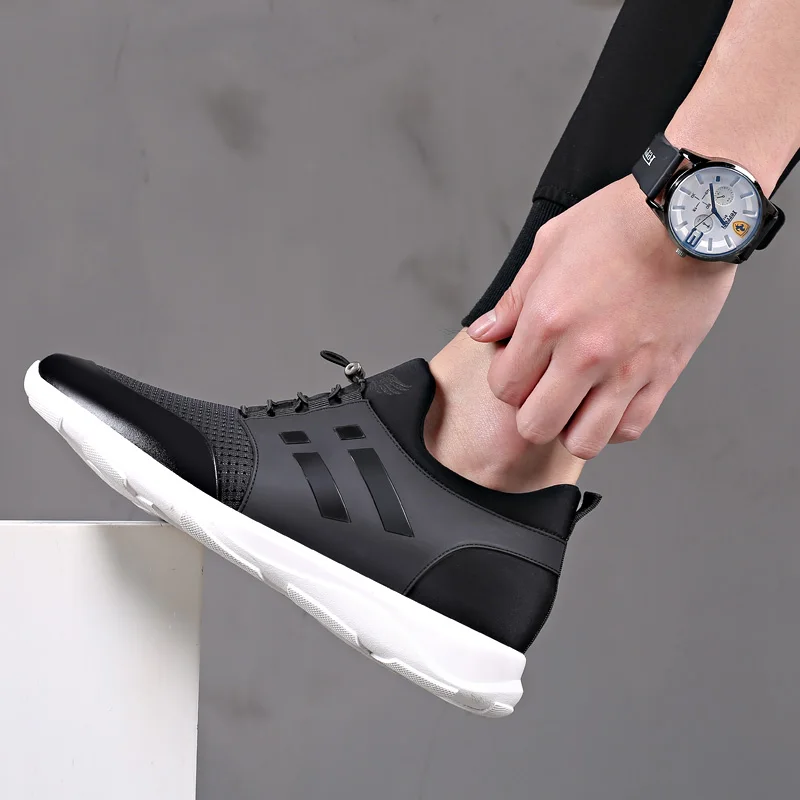 2025 Men\'s Shoes Quality Lycra+ Cow Leather Shoes Brand 5CM Increasing British Shoes New Summer Black Man Casual Height Shoes