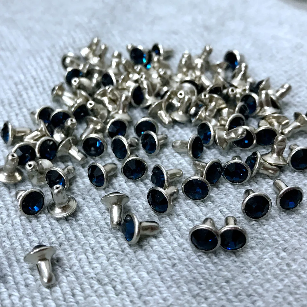 New Coming 100Sets 6mm Montana Blue CZ+++ Crystals Rhinestone Rivets Silver Nailhead Spots Studs DIY Shipping Free