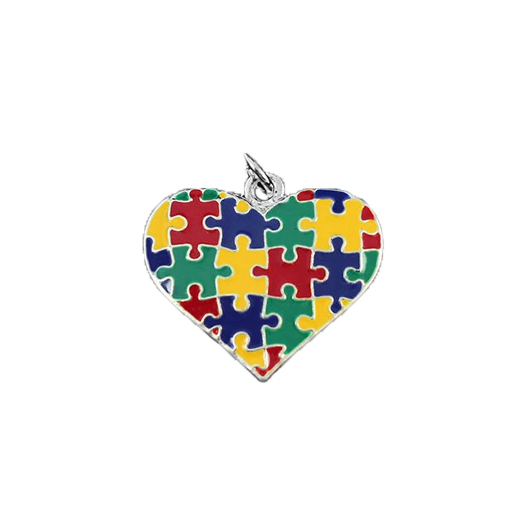 Autism Colored Heart Puzzle Piece Charms