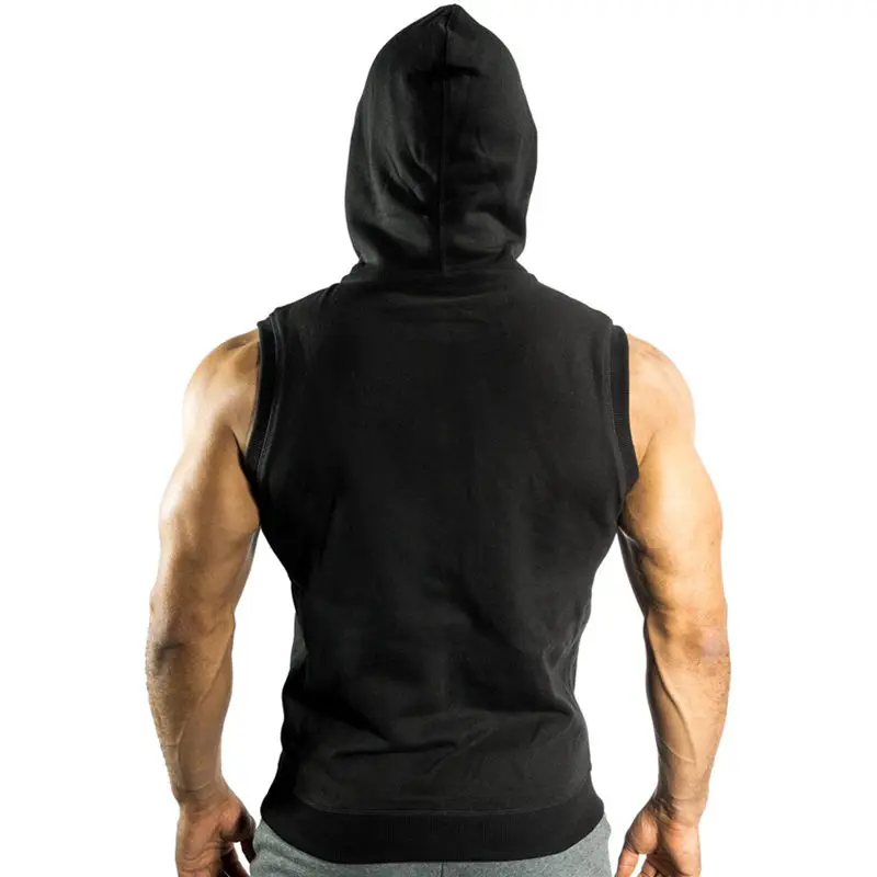 Men Fitness Bodybuilding Sleeveless Hoodies Sweatshirt Male Gym Cotton Hooded Vest Casual Fashion Brand Sportswear Clothing