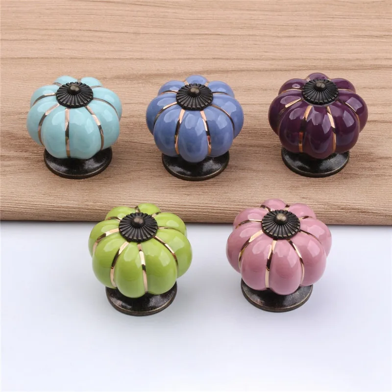 

5pcs Cartoon Style Ceramic Modern Door Handles Pumpkin Pastoral Style Cabinet Pull Knobs Drawer Furniture Cabinet Kitchen