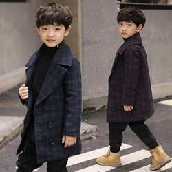 Boys Wool Coat 2023 Woolen Overcoat Kids Clothes Fall Winter Plaid Thicken Casual Woollen hildren Outerwear Trench Jackets X470