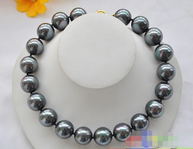 

Free shipping p3140 HUGE 17" 20MM PEACOCK BLACK SOUTH SEA SHELL PEARL NECKLACE