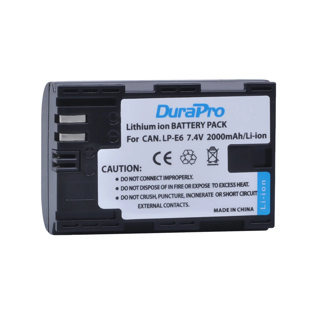 DuraPro 2pc LP-E6 Bateria LP-E6N LP E6 E6N Battery + LCD USB Dual Charger For Canon EOS 5D Mark II III 7D 60D 6D Battery
