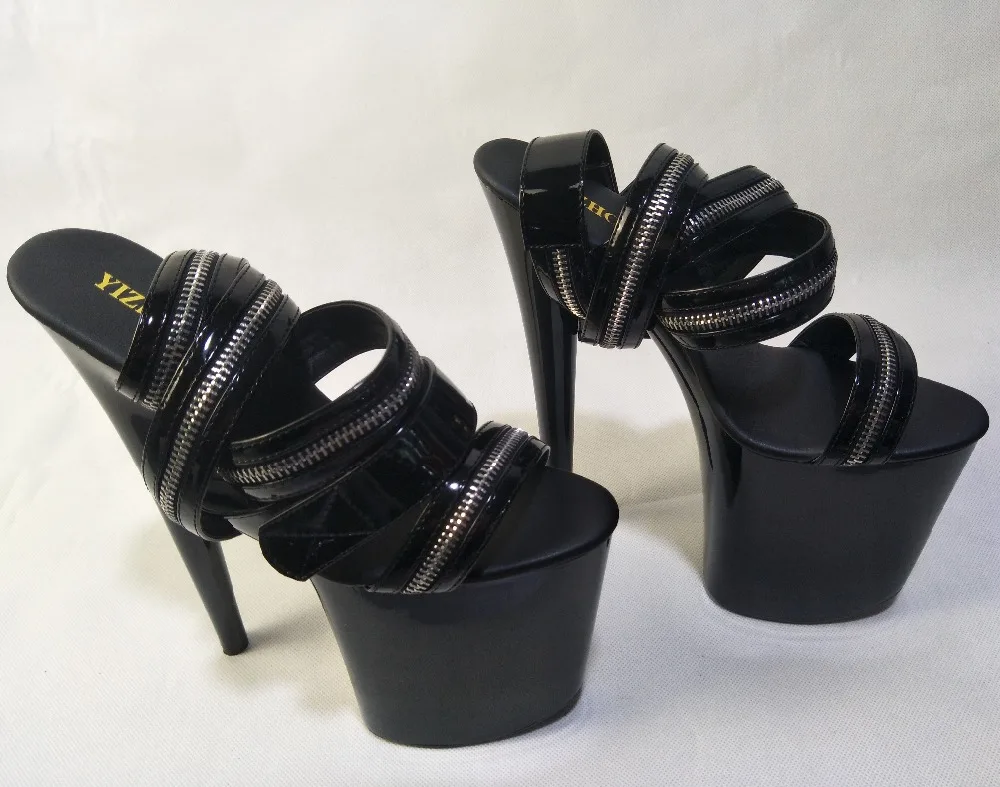 Chaussures de danse à plateforme à talons hauts faites à la main, chaussures de club sexy, bordure à fermeture éclair en métal, modèle de pied à bout ouvert, 8 po, 20cm