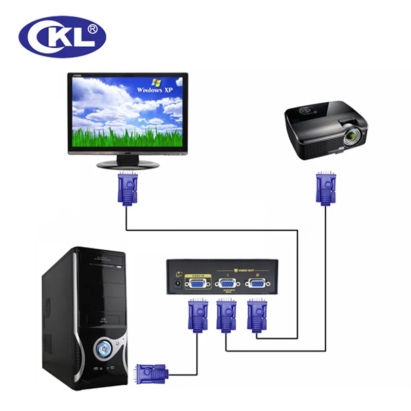 CKL-102A 2 ميناء VGA الفاصل المعادن حالة 1 في 2 خارج 1*2 450MHZ