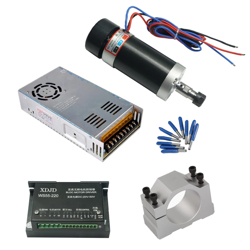 CNC Spindle 500W DC Spindle Motor Air Cooled 110V 220V Mach3 Power Supply 55mm Clamp For Milling Machine For CNC Machine