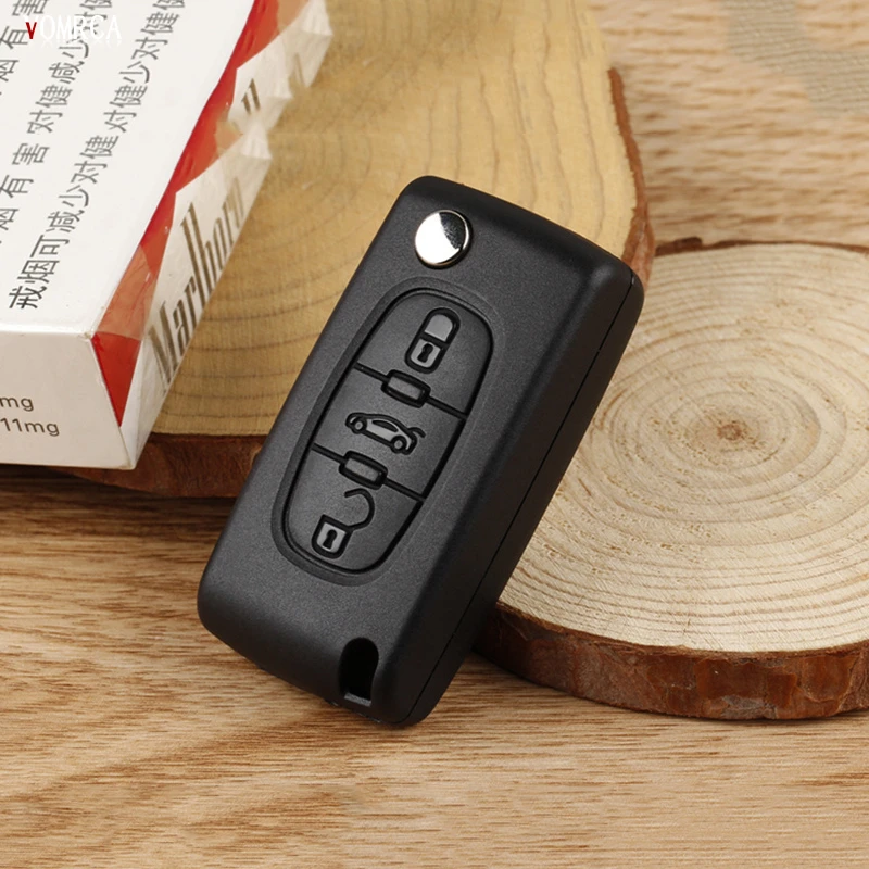 Leather Key Case for Peugeot RCZ 206 207 306 307 308 407 408 for Citroen C2 C3 C4 C5 C6 C4L 3 Button Folding Protective Cover