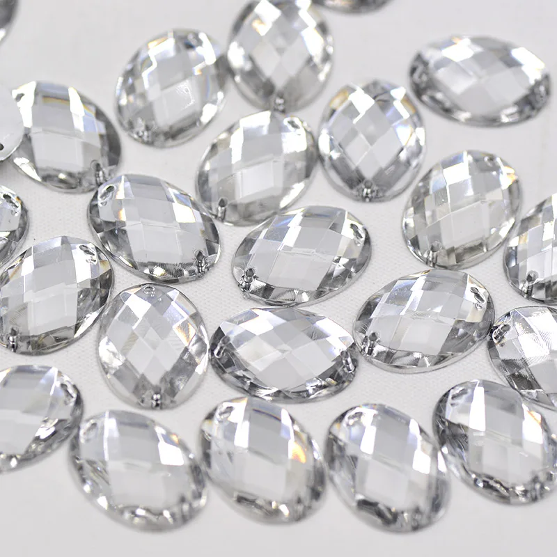 JUNAO 10*14mm 30*40mm Sew On Clear Crystals Oval Rhinestones Flat Back Acrylic Crystal Stones Sewing AB Strass for Clothes