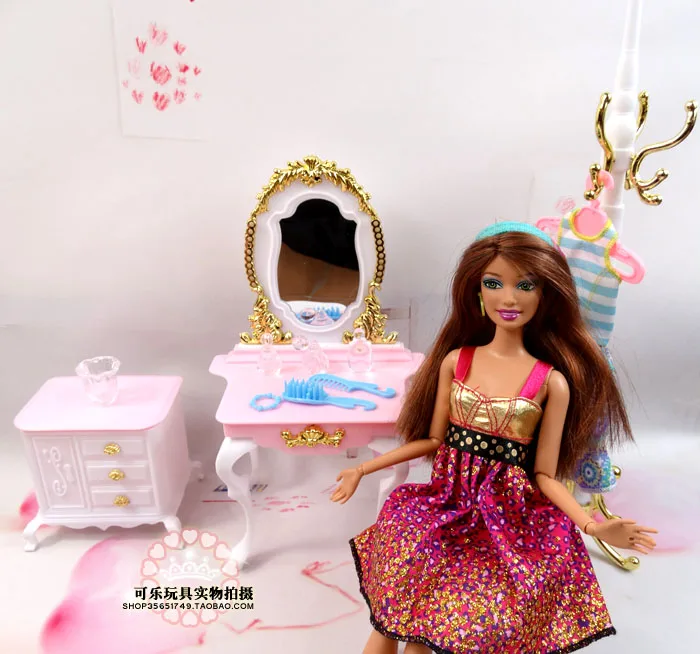 New Princess Dresser Chair Table Set Doll house Furniture for barbie Kurhn Doll Puzzle Baby Toy Bedroom Accessories Decoration