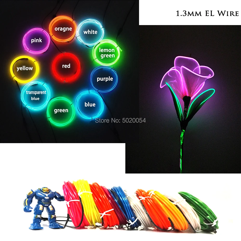 Dc1.5v driver 1m-5m 1.3mm flexível el fio para tampões de hip hop japonês kitsune máscara halloween rave iluminar acima óculos de sol