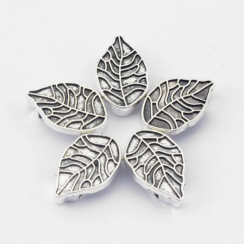 20 Pcs Antique  Leaf Tone Slider Spacer Bead For Flat Leather Bracelet Making