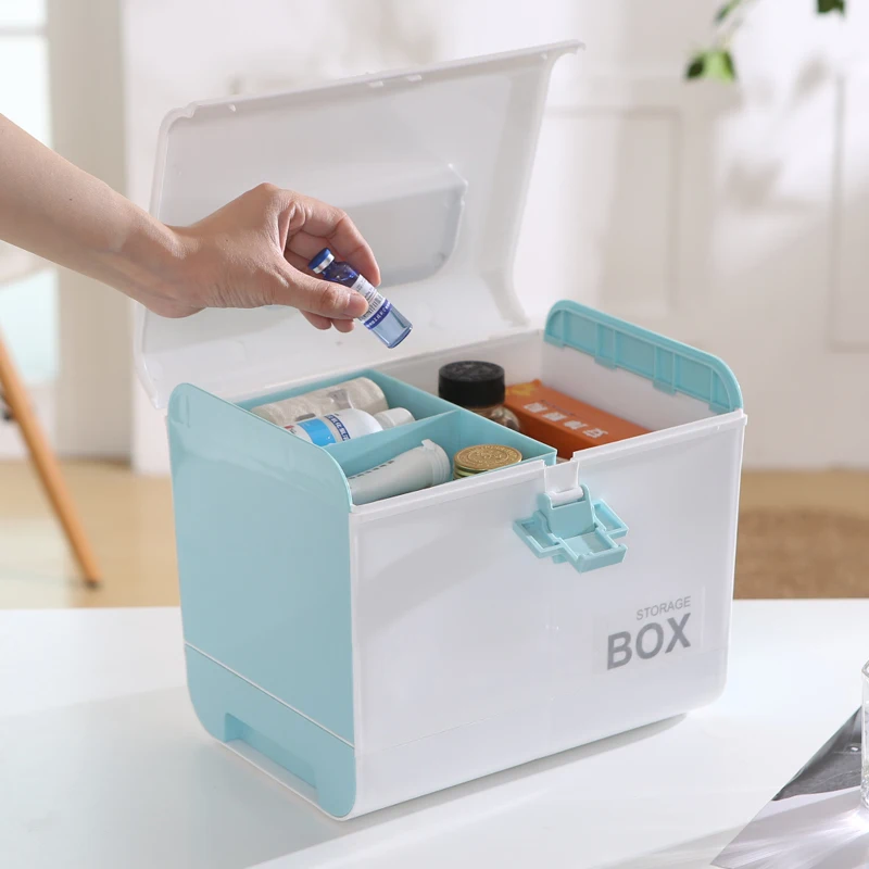 Medicine Box First Aid Kit Box Plastic Container Emergency Kit Double-layer With Drawer Large Capacity Drug Storage Organizer