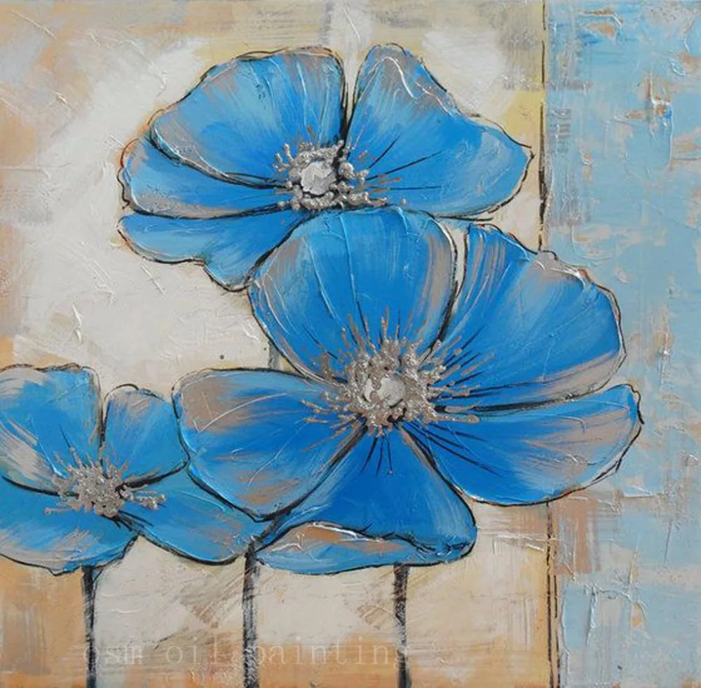 

Top Skill Handmade Modern Abstract Blue Flowers Palette Knife Oil Painting on Canvas Decorative Hand Painted Wall Art Pictures