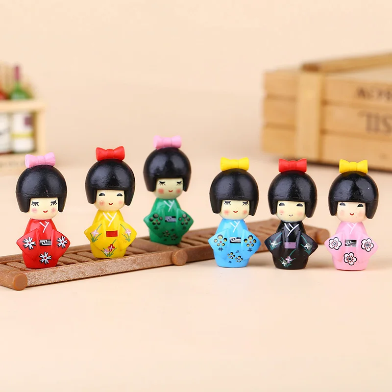 6pcs Newest Cute Japanese Kimono Girl Kawaii  Personage Toy Model Miniature Figurine baby gift home decoration PVC craft