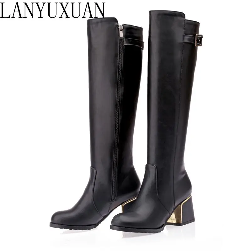 LANYUXUAN 2017 New Big size and Small Sale 30-54 Botas Mujer Boots Shoes Woman Fashion High heels Autumn Winter Boots Women A18