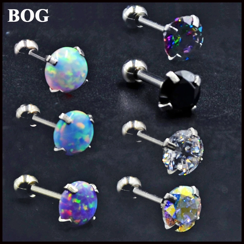 1PC 16g Surgical Steel Round Crystal Opal Ear Helix Tragus Top Upper Ear Earring Stud Labret Earrings Body Piercing Jewelry