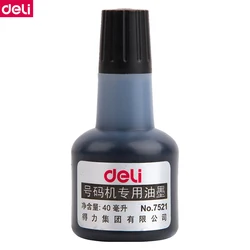 Deli 7521 40ml bottle Numbering machine Ink re-manufactured Ink for numbering machine black ink