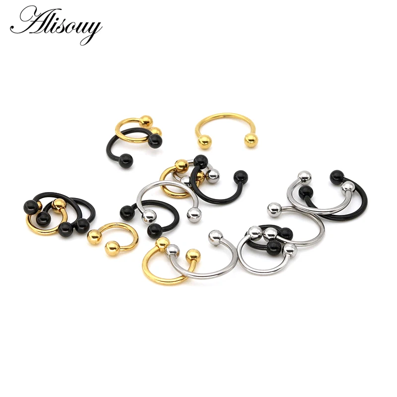 Alisouy 1PC 16G Nose Septum Ring Lip Nipple Eyebrow Lobe Rings Hoop Horseshoe Ear Piercings for Women Men Steel Body Jewelry