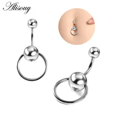 Alisouy 1 Piece 14G Surgical Stainless Steel Navel Rings Silver color Ball Sexy Belly Button Ring Body piercing Jewelry