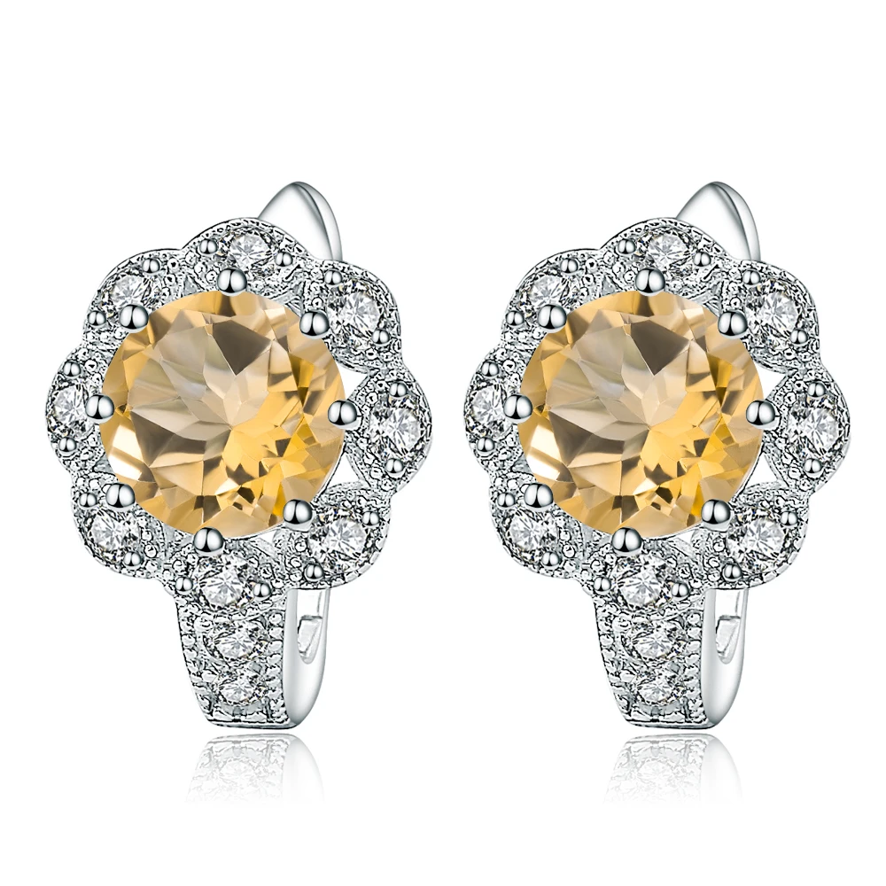 

GEM'S BALLET 2.71Ct Natural Citrine Gemstone Earrings for Women Classic 925 Sterling Silver Flower Stud Earrings Fine Jewelry