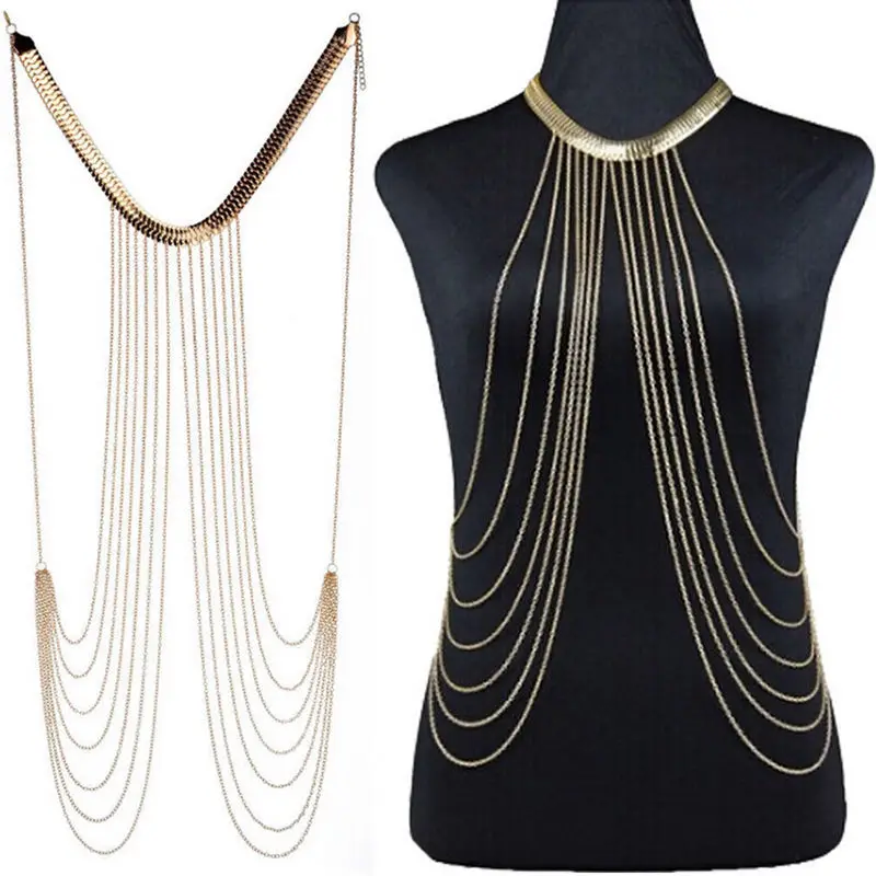 Sexy Chain Necklace Women Necklaces&Pendants Tassel Alloy Punk Long Necklace  New Designer Female Fashion Jewelry