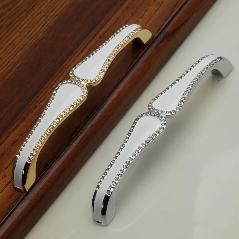 

3.8"High-grade crystal diamond handle European palace noble funiture handle Modern wardrobe knobs drawer cabinet door pulls 96mm